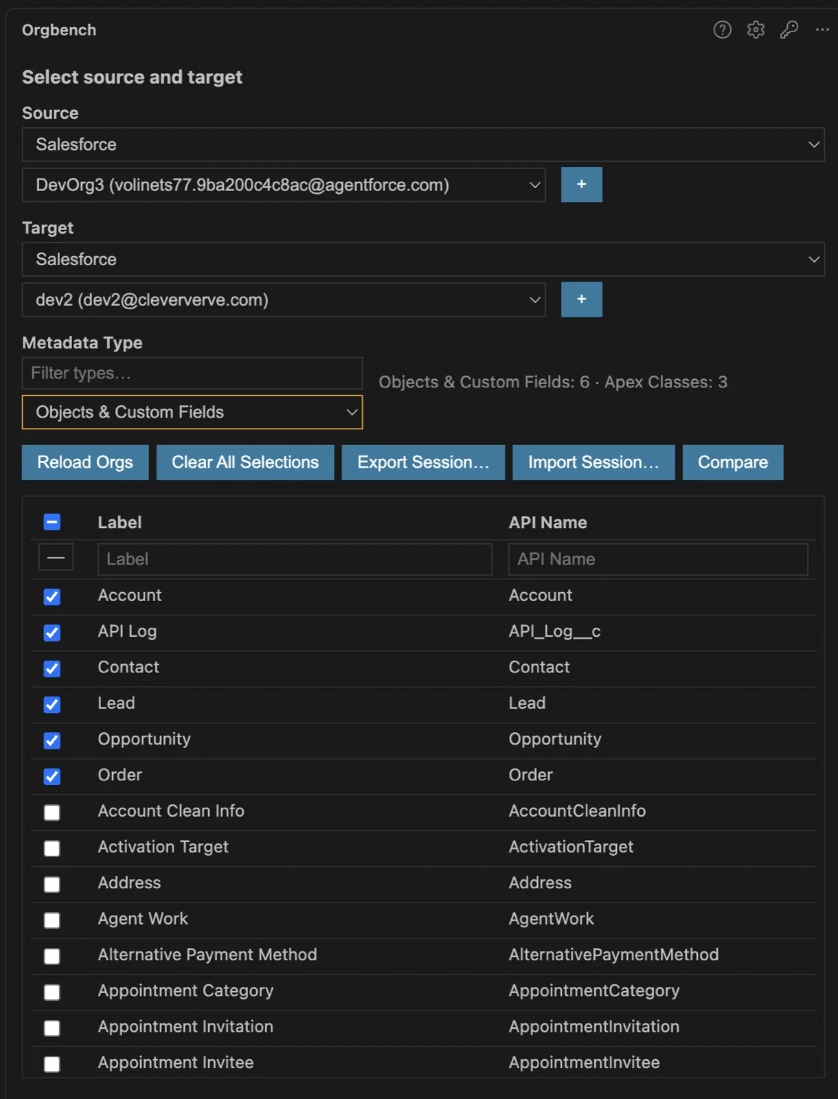 Select Source and Target